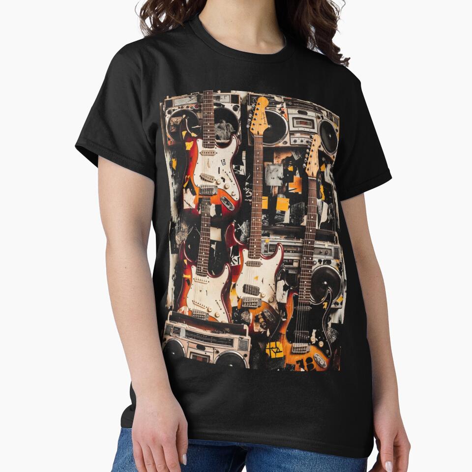 Grunge Sound Riot Stickerbomb – Vintage Guitar & Boombox Collage by ShirtsOfDeath Unisex T-shirt, Sweatshirt, Hoodie, Long Sleeve Tee