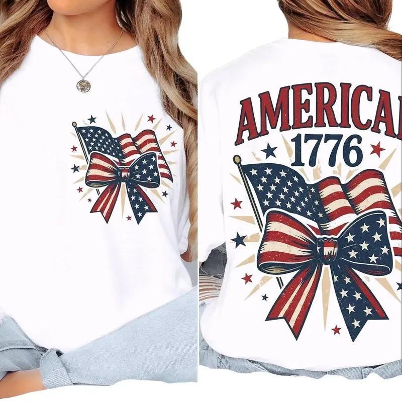 America 1776 shirt, 4th of July tee, Memorial Day T-Shirt, Graphic tee Pure Cotton Fabric Casual Streetstyle Crew Neck Short Sleeve T-Shirt Trendy Tops