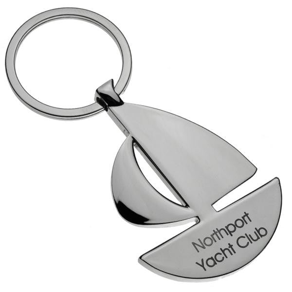 Deluxe Sailboat Silver Key Chain - ENGRAVED