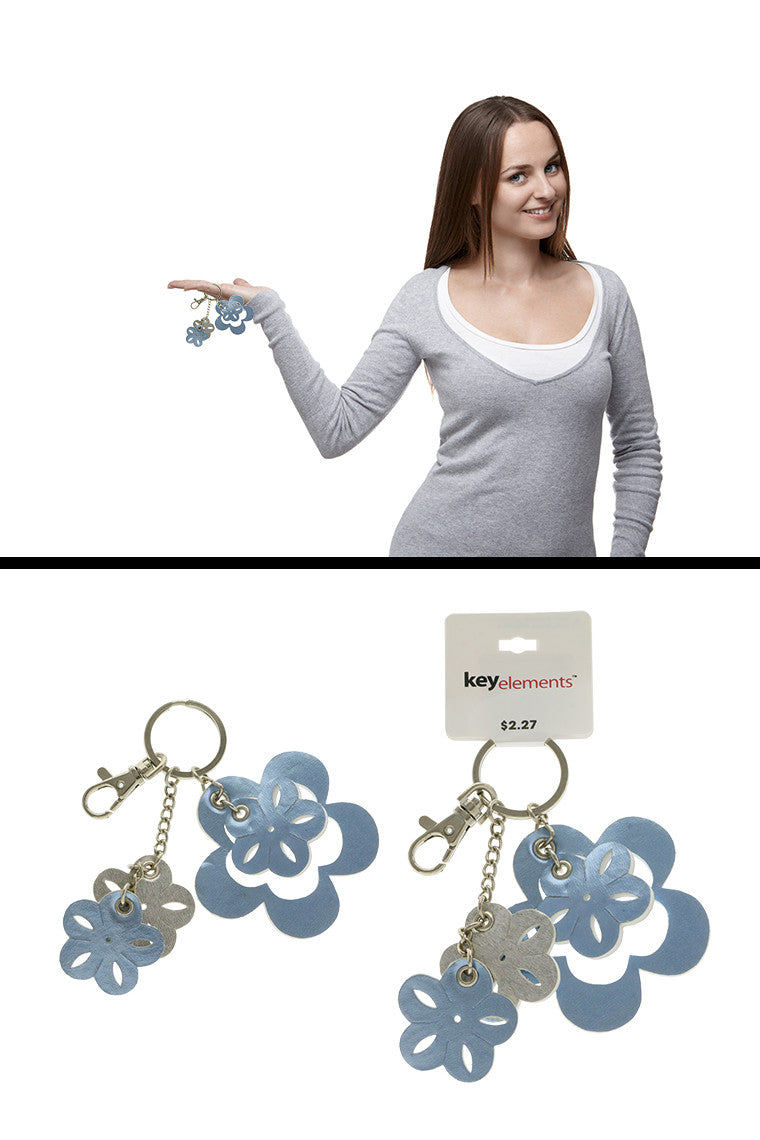 Metallic Blue And Silver Flower Keychains KEKC4381