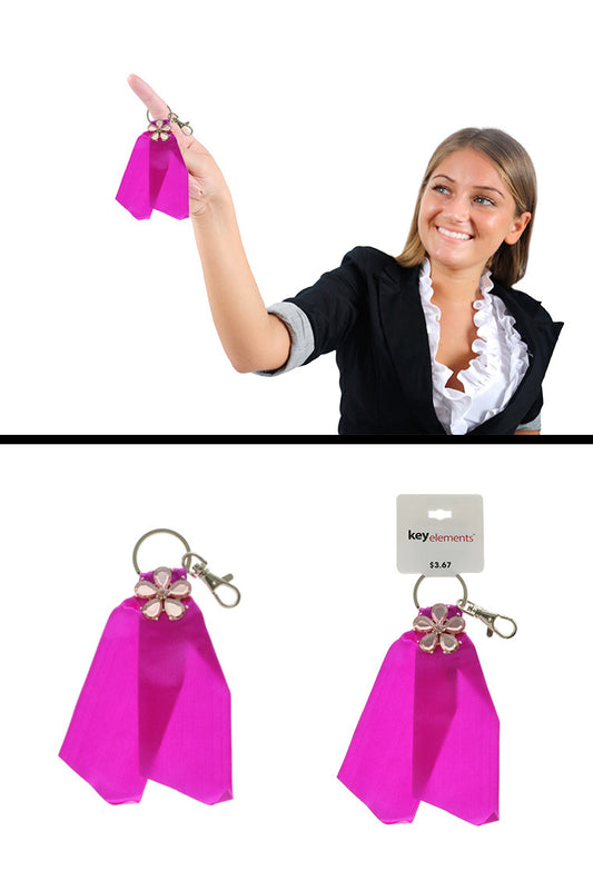 Pink Ribbon Keychain With Flower Accents KEKC4393