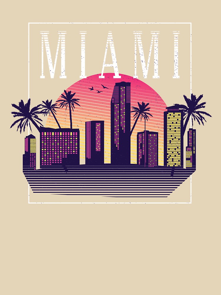 Miami Cityscape Skyscrapers Sunset - 80s Retro Nostalgia by AaaleXX Unisex T-shirt, Sweatshirt, Hoodie, Long Sleeve Tee