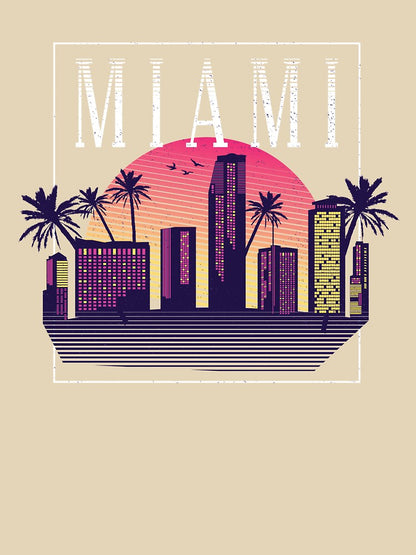 Miami Cityscape Skyscrapers Sunset - 80s Retro Nostalgia by AaaleXX Unisex T-shirt, Sweatshirt, Hoodie, Long Sleeve Tee