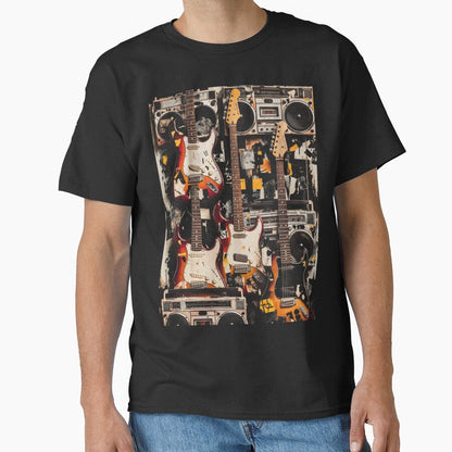 Grunge Sound Riot Stickerbomb – Vintage Guitar & Boombox Collage by ShirtsOfDeath Unisex T-shirt, Sweatshirt, Hoodie, Long Sleeve Tee