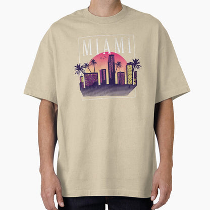 Miami Cityscape Skyscrapers Sunset - 80s Retro Nostalgia by AaaleXX Unisex T-shirt, Sweatshirt, Hoodie, Long Sleeve Tee