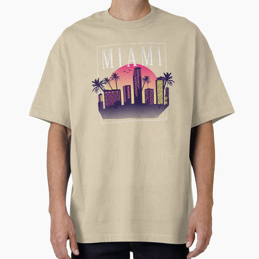 Miami Cityscape Skyscrapers Sunset - 80s Retro Nostalgia by AaaleXX Unisex T-shirt, Sweatshirt, Hoodie, Long Sleeve Tee