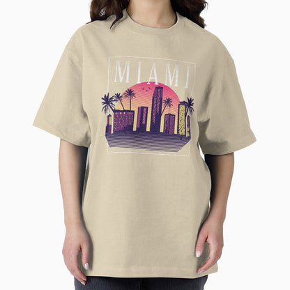 Miami Cityscape Skyscrapers Sunset - 80s Retro Nostalgia by AaaleXX Unisex T-shirt, Sweatshirt, Hoodie, Long Sleeve Tee